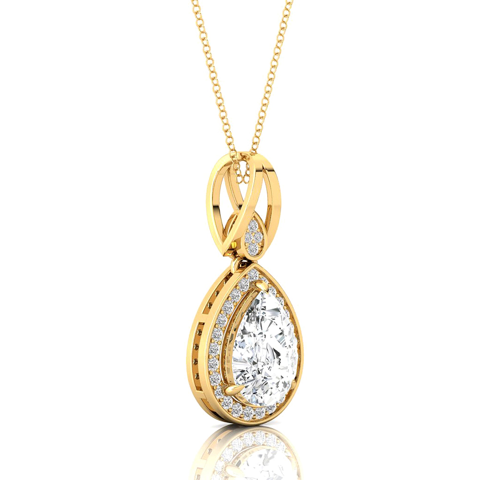 Classic Teardrop Shaped Lab Diamond Halo Diamond Dangle Pendant - GeumJewels