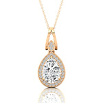 Classic Teardrop Shaped Lab Diamond Halo Diamond Dangle Pendant - GeumJewels