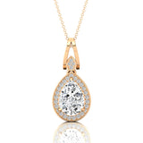 Classic Teardrop Shaped Lab Diamond Halo Diamond Dangle Pendant - GeumJewels