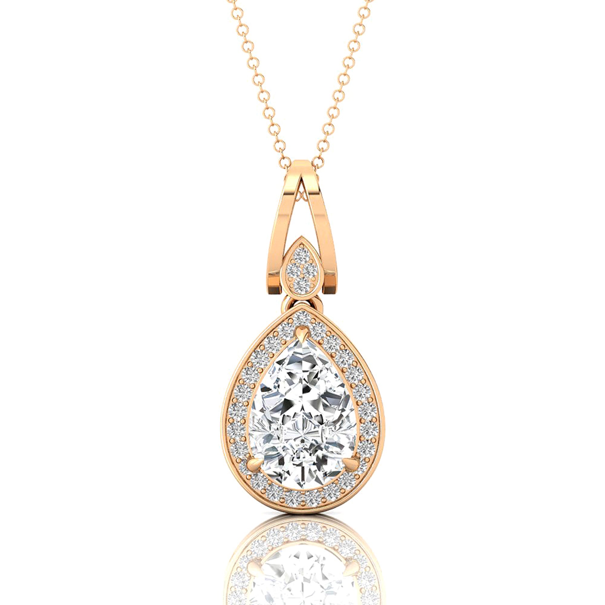 Classic Teardrop Shaped Lab Diamond Halo Diamond Dangle Pendant - GeumJewels