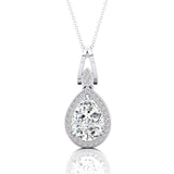 Classic Teardrop Shaped Lab Diamond Halo Diamond Dangle Pendant - GeumJewels