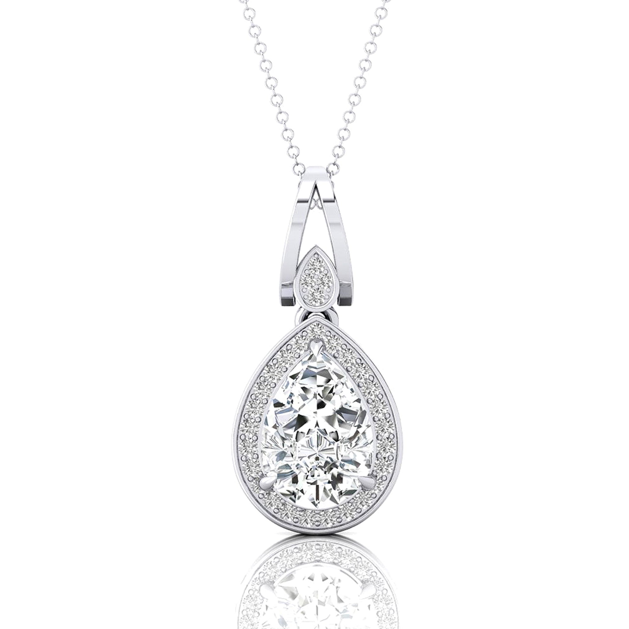 Classic Teardrop Shaped Lab Diamond Halo Diamond Dangle Pendant - GeumJewels