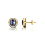 Cushion Cut Alexandrite Halo Diamond Stud Earrings - GeumJewels
