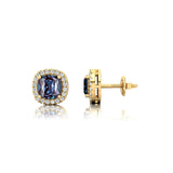 Cushion Cut Alexandrite Halo Diamond Stud Earrings - GeumJewels