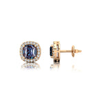 Cushion Cut Alexandrite Halo Diamond Stud Earrings - GeumJewels