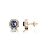 Cushion Cut Alexandrite Halo Diamond Stud Earrings - GeumJewels
