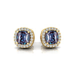 Cushion Cut Alexandrite Halo Diamond Stud Earrings - GeumJewels