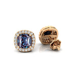 Cushion Cut Alexandrite Halo Diamond Stud Earrings - GeumJewels