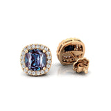 Cushion Cut Alexandrite Halo Diamond Stud Earrings - GeumJewels
