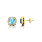 Cushion Cut Aquamarine Halo Diamond Stud Earrings - GeumJewels