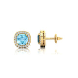 Cushion Cut Aquamarine Halo Diamond Stud Earrings - GeumJewels