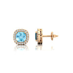 Cushion Cut Aquamarine Halo Diamond Stud Earrings - GeumJewels