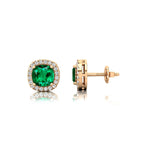 Cushion Cut Emerald Halo Diamond Stud Earrings - GeumJewels