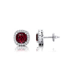 Cushion Cut Garnet Halo Diamond Stud Earrings - GeumJewels