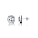 Cushion Cut Lab Diamond Halo Diamond Stud Earrings - GeumJewels