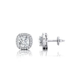 Cushion Cut Lab Diamond Halo Diamond Stud Earrings - GeumJewels