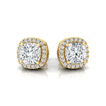Cushion Cut Lab Diamond Halo Diamond Stud Earrings - GeumJewels