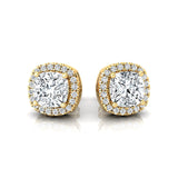 Cushion Cut Lab Diamond Halo Diamond Stud Earrings - GeumJewels