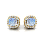Cushion Cut Moonstone Halo Diamond Stud Earrings - GeumJewels
