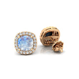 Cushion Cut Moonstone Halo Diamond Stud Earrings - GeumJewels