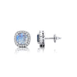 Cushion Cut Moonstone Halo Diamond Stud Earrings - GeumJewels