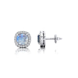 Cushion Cut Moonstone Halo Diamond Stud Earrings - GeumJewels