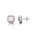 Cushion Cut Morganite Halo Diamond Stud Earrings - GeumJewels