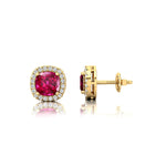 Cushion Cut Pink Sapphire Halo Diamond Stud Earrings - GeumJewels