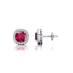 Cushion Cut Pink Sapphire Halo Diamond Stud Earrings - GeumJewels