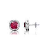 Cushion Cut Pink Sapphire Halo Diamond Stud Earrings - GeumJewels