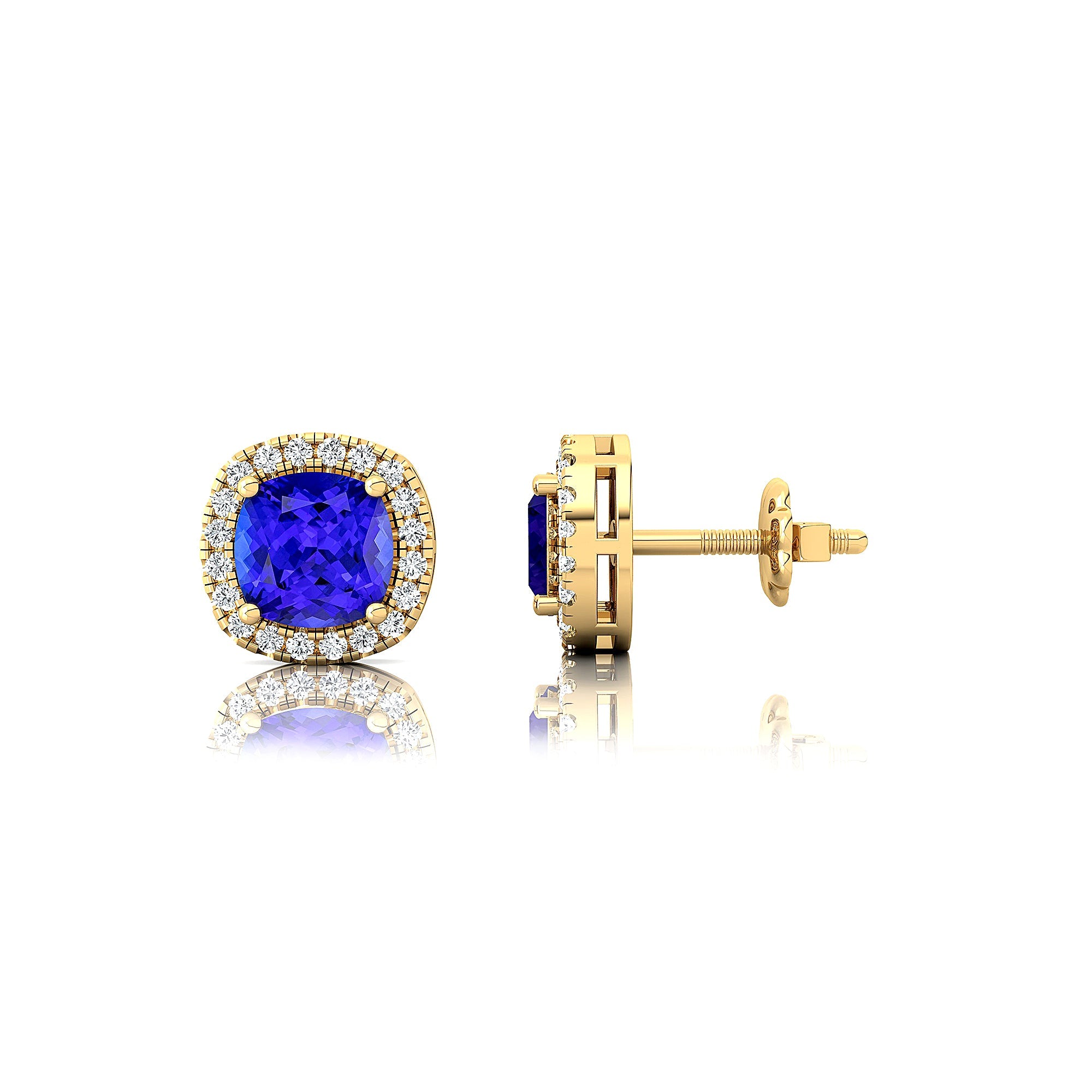 Cushion Cut Tanzanite Halo Diamond Stud Earrings - GeumJewels