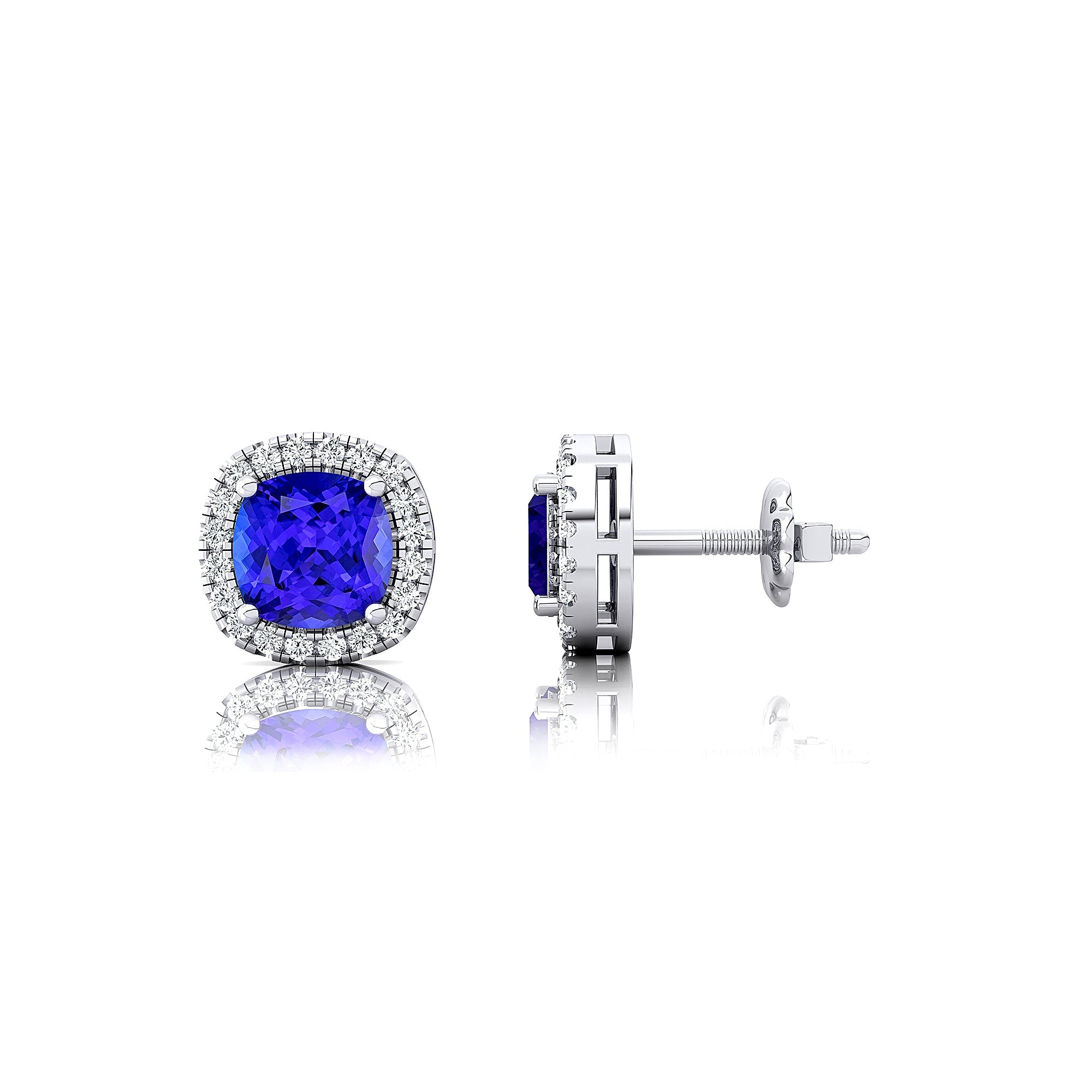 Cushion Cut Tanzanite Halo Diamond Stud Earrings - GeumJewels