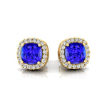 Cushion Cut Tanzanite Halo Diamond Stud Earrings - GeumJewels