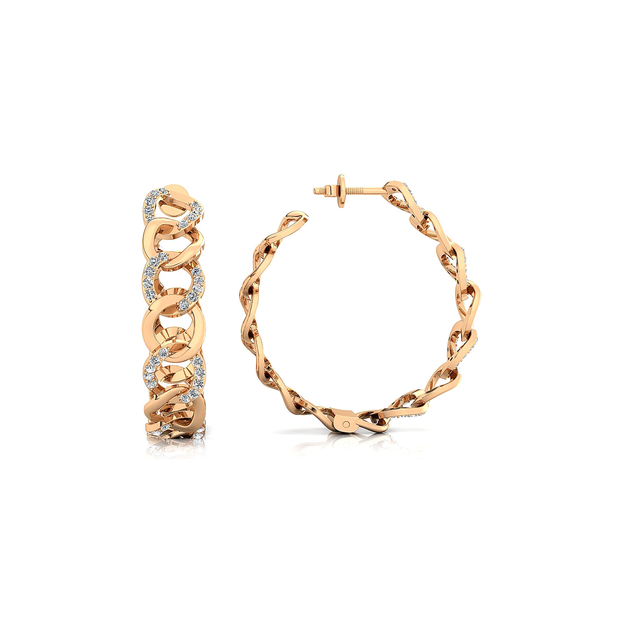 Dainty Cuban Alternate Diamond Gold Earrings - GeumJewels