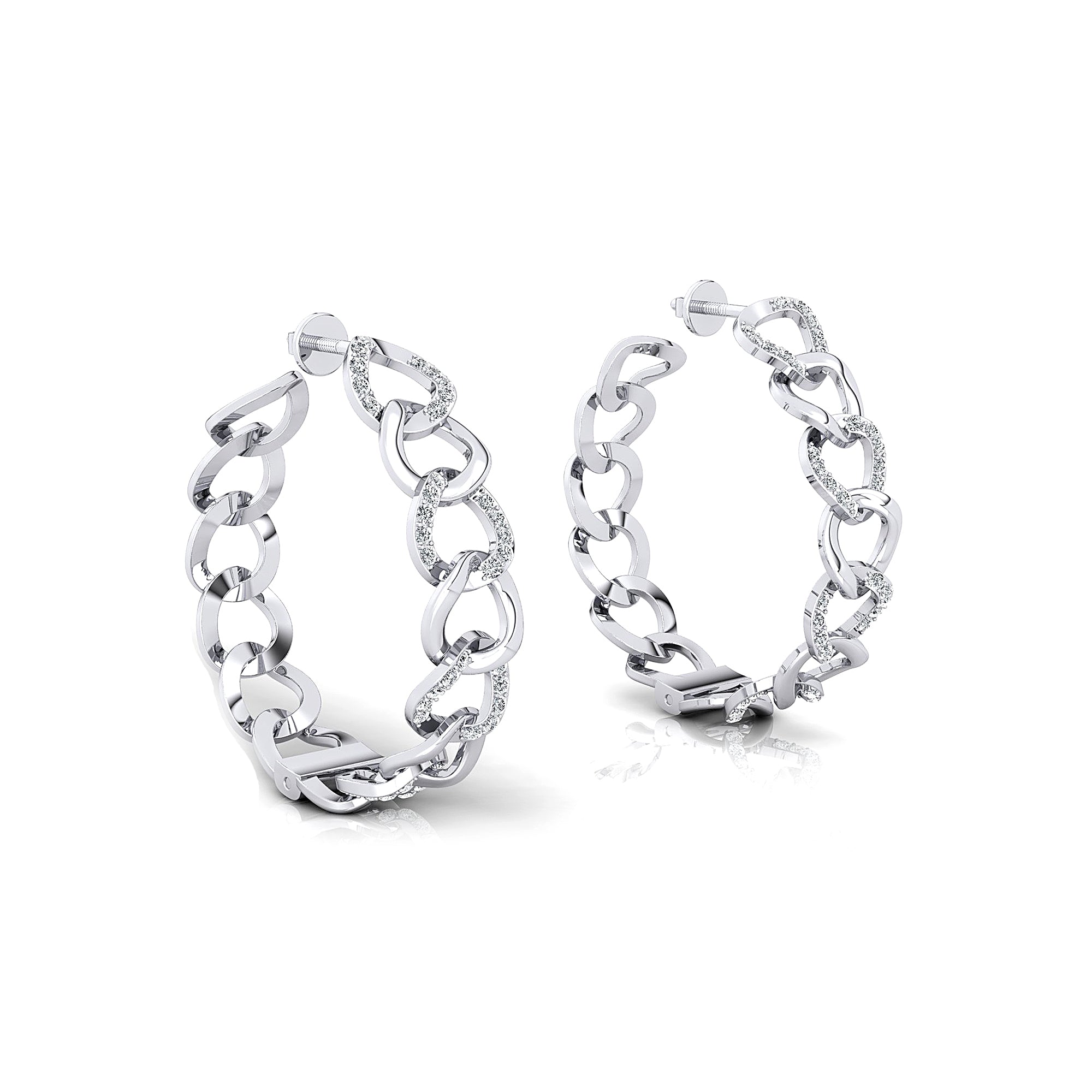 Dainty Cuban Alternate Diamond Gold Earrings - GeumJewels