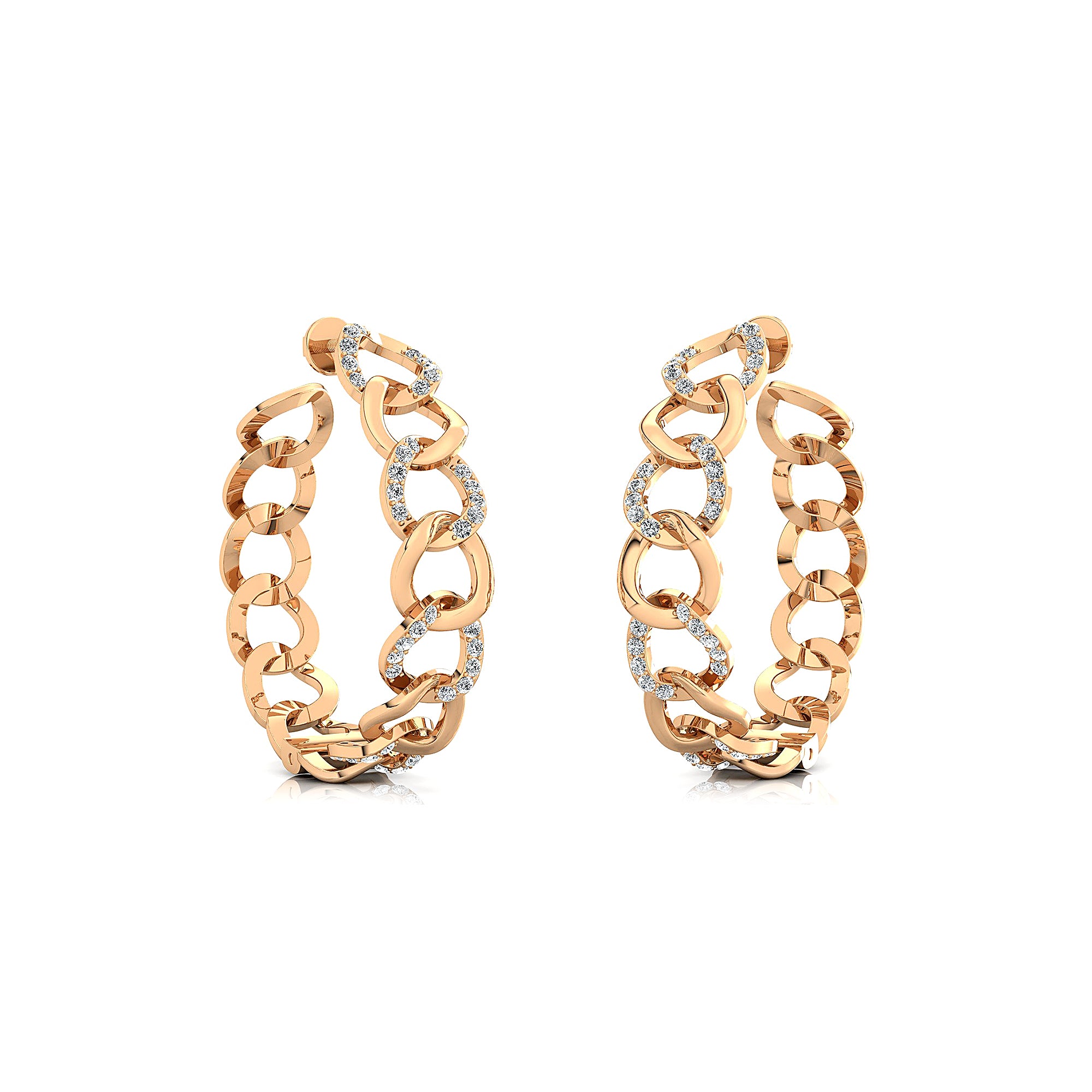 Dainty Cuban Alternate Diamond Gold Earrings - GeumJewels
