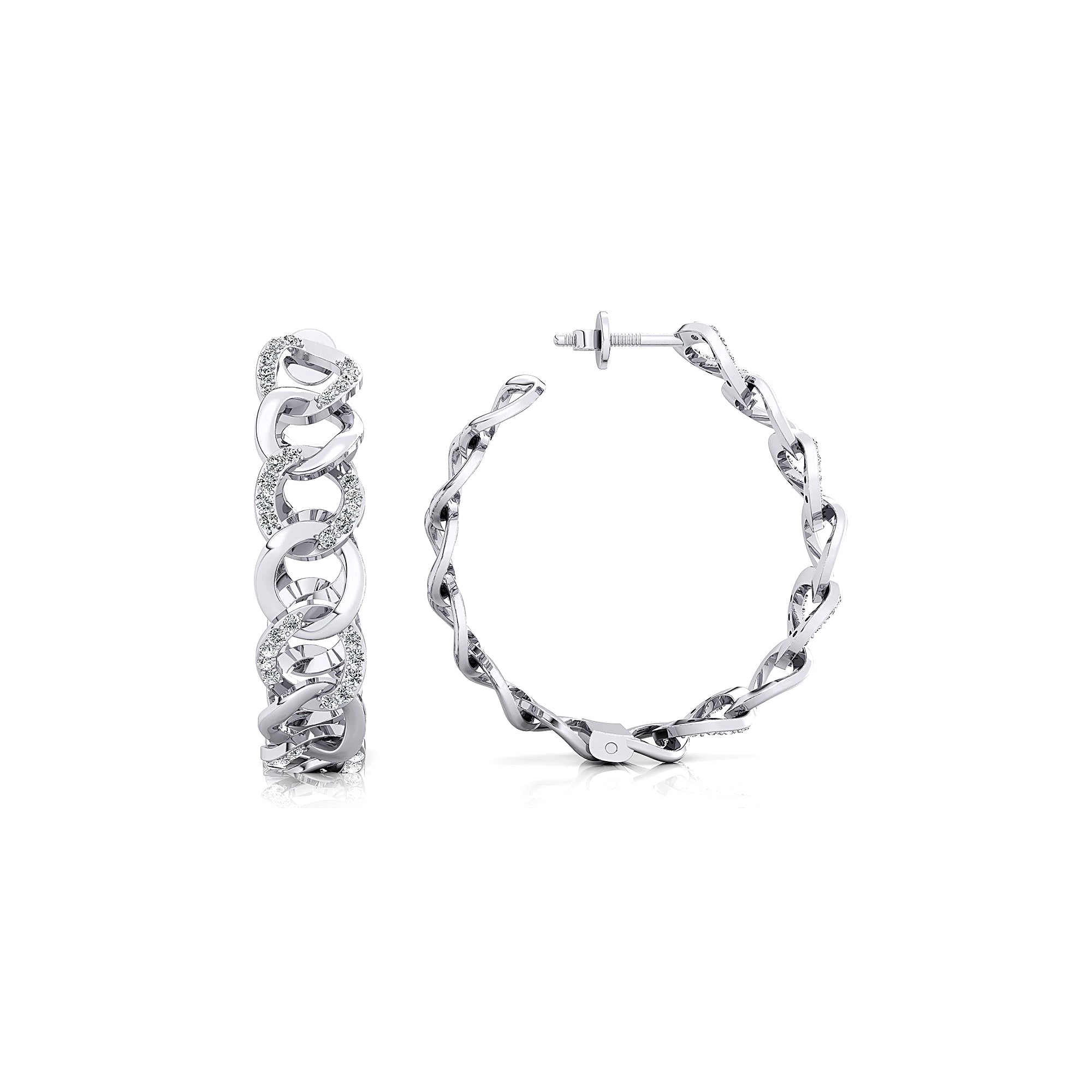 Dainty Cuban Alternate Diamond Gold Earrings - GeumJewels