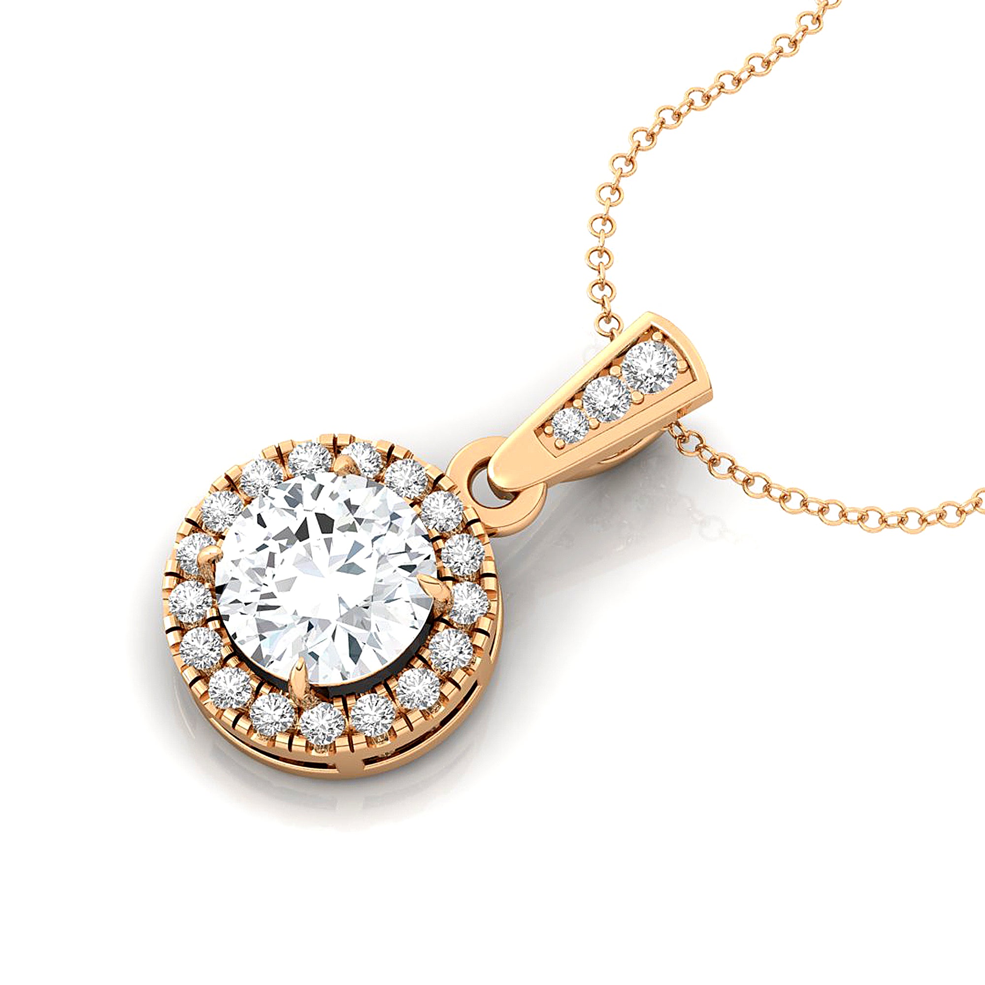 Dainty Round Solitaire Halo Diamond and Lab Diamond Pendant - GeumJewels