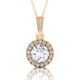 Dainty Round Solitaire Halo Diamond and Lab Diamond Pendant - GeumJewels
