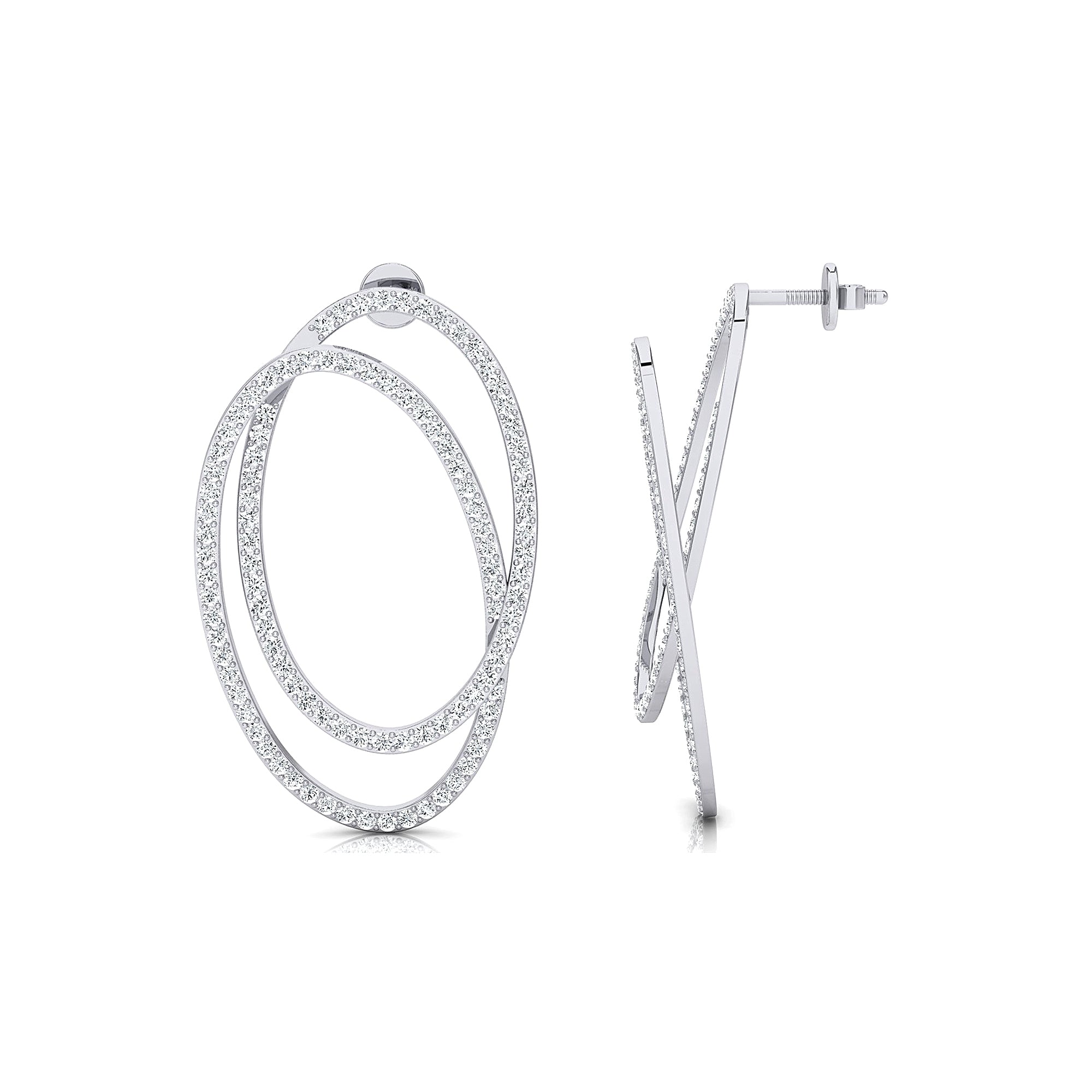 Double Circular Round Diamond Gold Earrings - GeumJewels