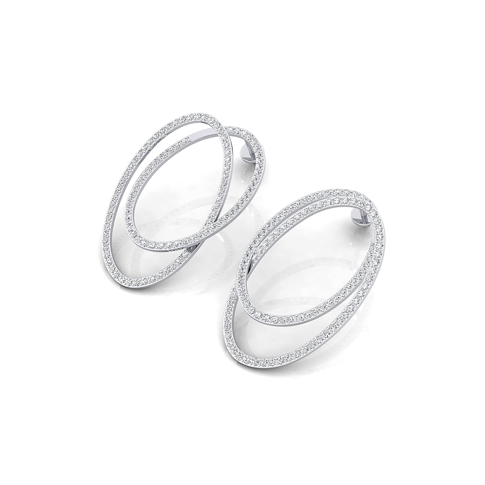 Double Circular Round Diamond Gold Earrings - GeumJewels