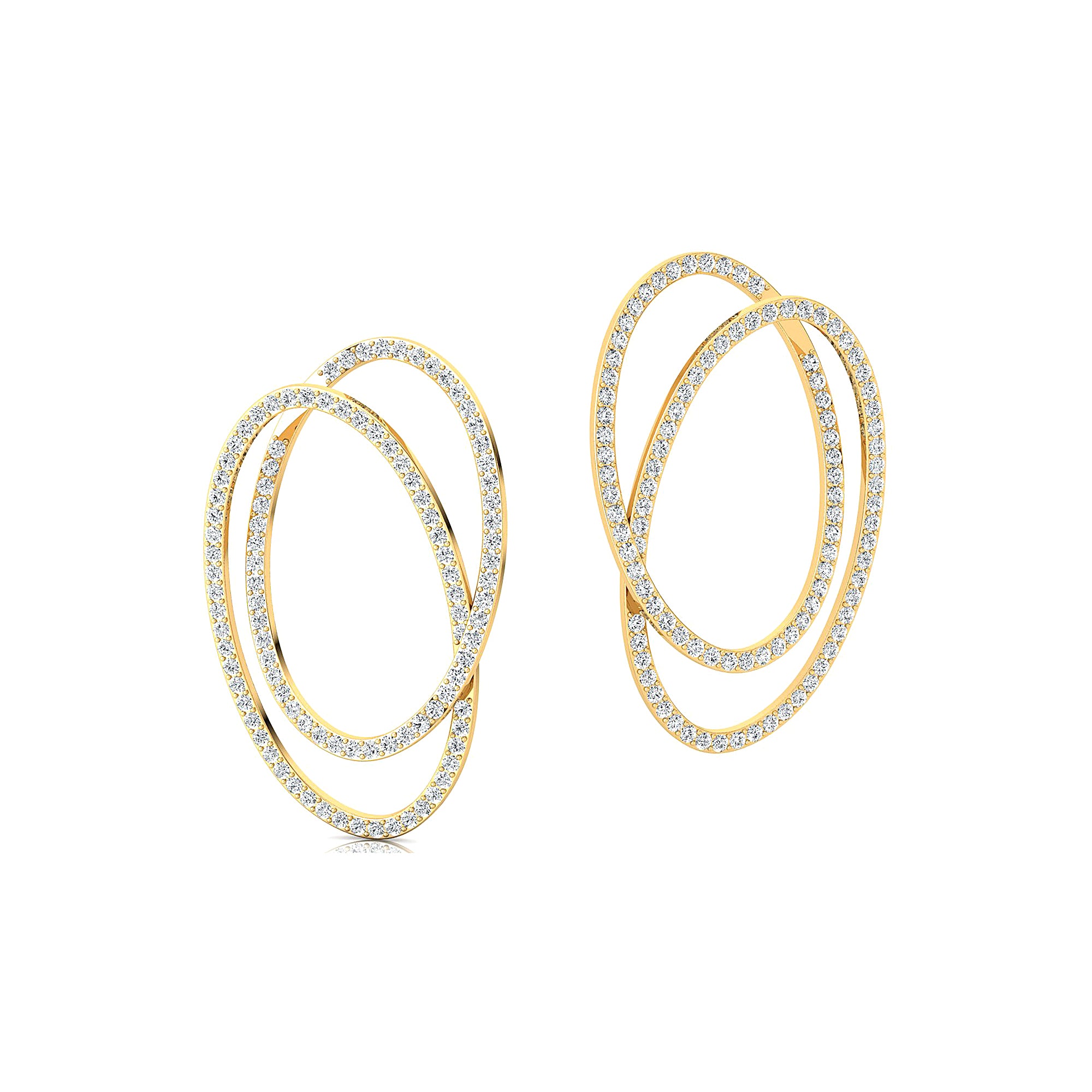Double Circular Round Diamond Gold Earrings - GeumJewels