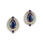 Double Halo Cluster Diamonds Teardrop Alexandrite Stud Earrings - GeumJewels