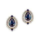 Double Halo Cluster Diamonds Teardrop Alexandrite Stud Earrings - GeumJewels