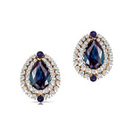 Double Halo Cluster Diamonds Teardrop Alexandrite Stud Earrings - GeumJewels