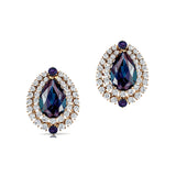 Double Halo Cluster Diamonds Teardrop Alexandrite Stud Earrings - GeumJewels