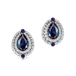 Double Halo Cluster Diamonds Teardrop Alexandrite Stud Earrings - GeumJewels