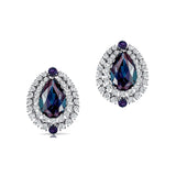 Double Halo Cluster Diamonds Teardrop Alexandrite Stud Earrings - GeumJewels