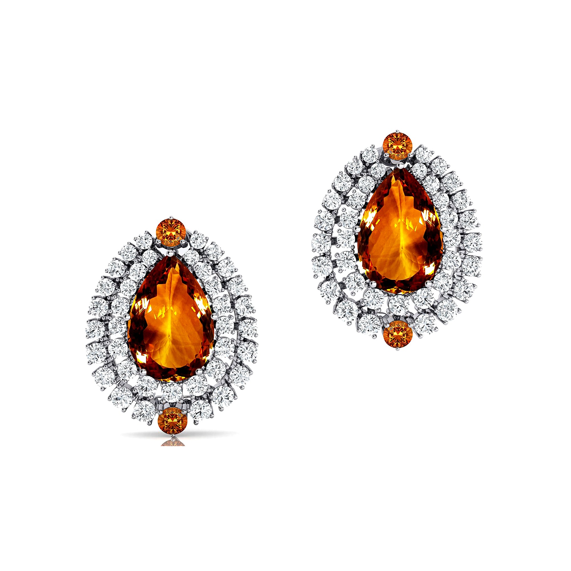 Double Halo Cluster Diamonds Teardrop Citrine Stud Earrings - GeumJewels