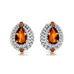 Double Halo Cluster Diamonds Teardrop Citrine Stud Earrings - GeumJewels